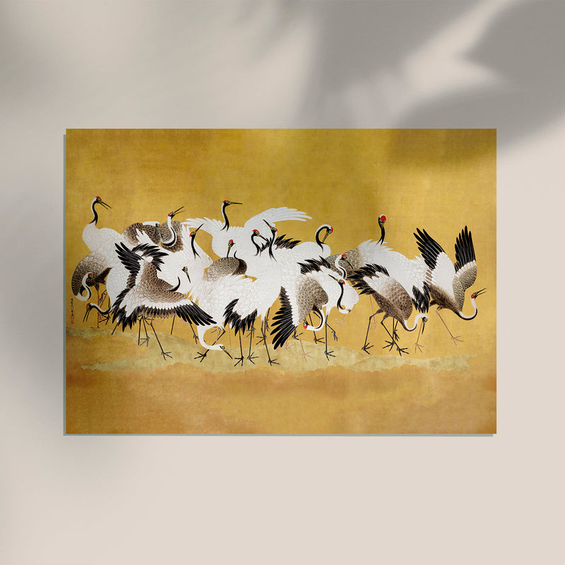 Golden Japanese Cranes – Fine Art Print UV-Resistant Canvas — Ansicht 3