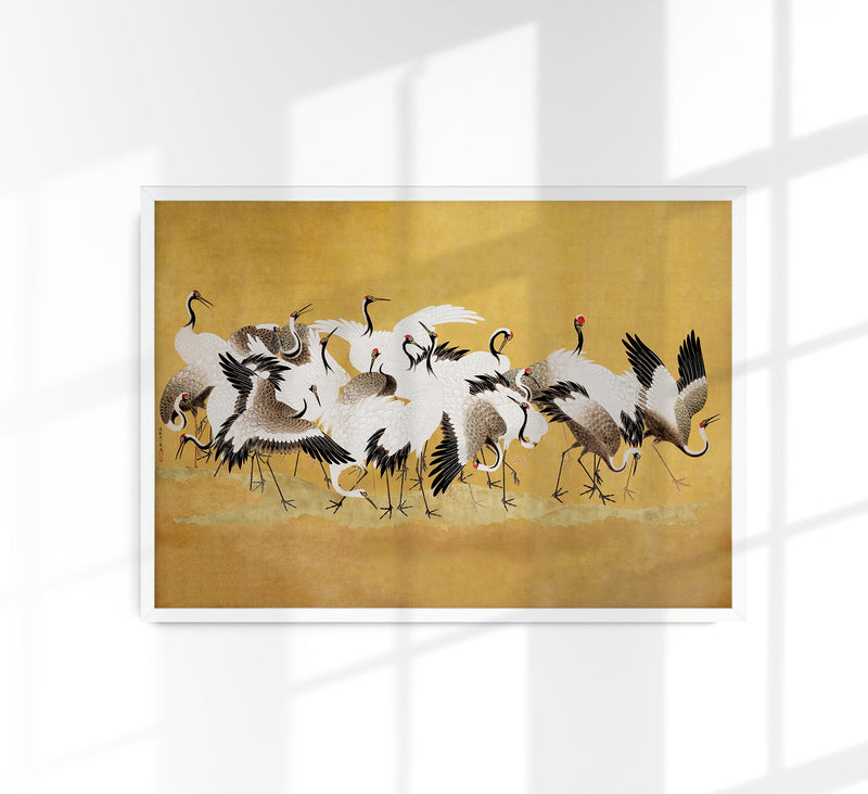 Golden Japanese Cranes – Fine Art Print UV-Resistant Canvas — Patroa Studio