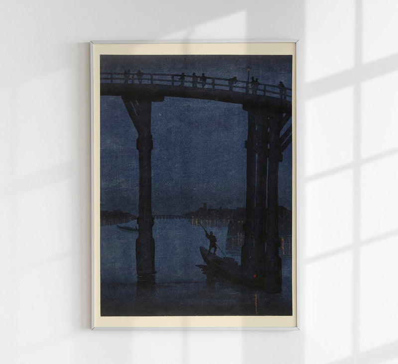 Boat under the Bridge at Night Poster – Fine Art Print | Nocturne | Coastal — Patroa Studio