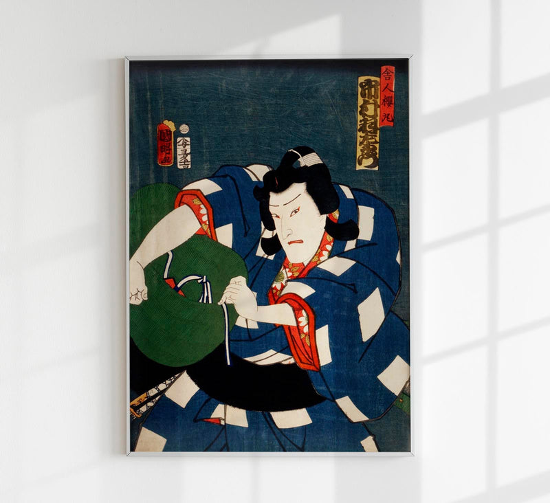 Japanese Actor with Blue Kimono by Toyohara Kunichika – Kunstdruck — Patroa Studio
