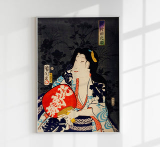 Japanese Geisha with Red Fan – Kunichika Poster | Fine Art Print | UV-beständig