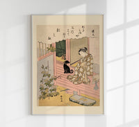 Geisha and Black Dog by Suzuki Harunobu – Japanische Holzschnitt-Figurenszene | Fine Art Print | Canvas — Ansicht 1