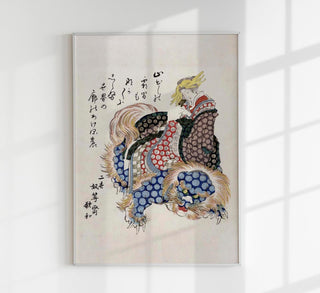 Woman Riding a Sishi by Totoya Hokkei – Japanische Kunst | Fine Art Print | Edo-Ästhetik
