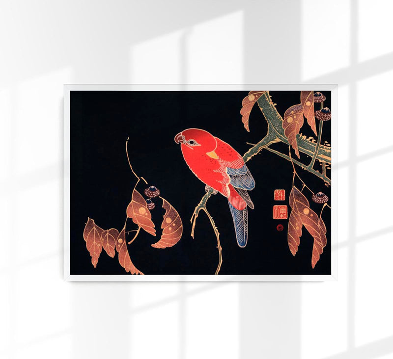 Red Parrot on the Branch – Ito Jakuchu Fine Art Print | Japanische Kunst — Patroa Studio