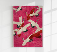 Pink Cranes in Kimono Poster – Japanisches Design Fine Art Print UV-beständig — Ansicht 1