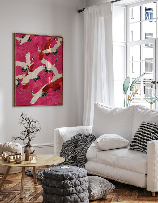 Pink Cranes in Kimono Poster – Japanisches Design Fine Art Print UV-beständig