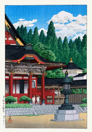 Red Temple by Hasui – Fine Art Print | Japanische Landschaftskunst | Atelierdruck Berlin