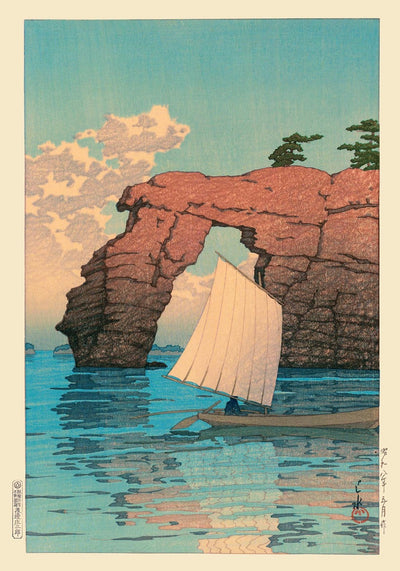Zaimoku Island in Matsushima by Hasui – Japanischer Holzschnitt Fine Art Print UV-beständig