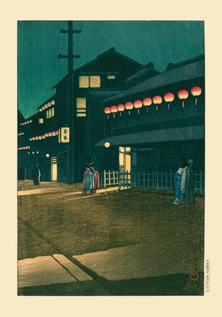 Souemoncho Night Art Print by Kawase Hasui – Japanische Nachtansicht | Osaka Stadtlicht | Fine Art Poster