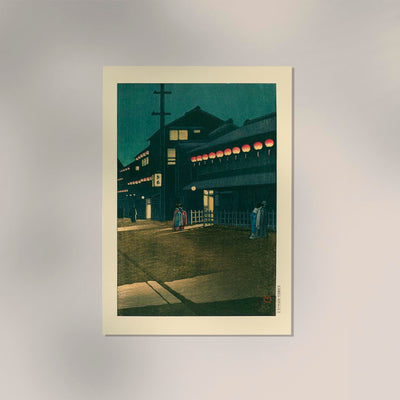 Souemoncho Night Art Print by Kawase Hasui – Japanische Nachtansicht Osaka
