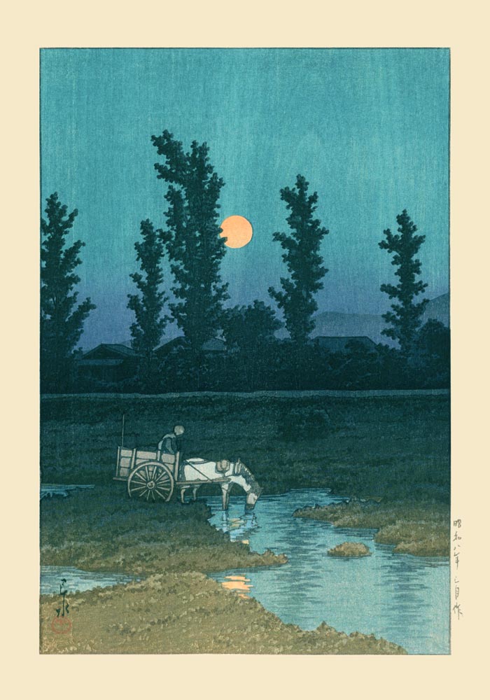 Evening Moon at Nakanoshima, Sapporo Art Print by Kawase Hasui – Wandbild Japanische Landschaft — Ansicht 3