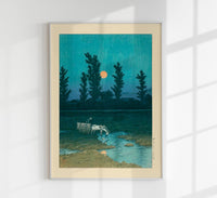 Evening Moon at Nakanoshima, Sapporo Art Print by Kawase Hasui – Wandbild Japanische Landschaft — Ansicht 1