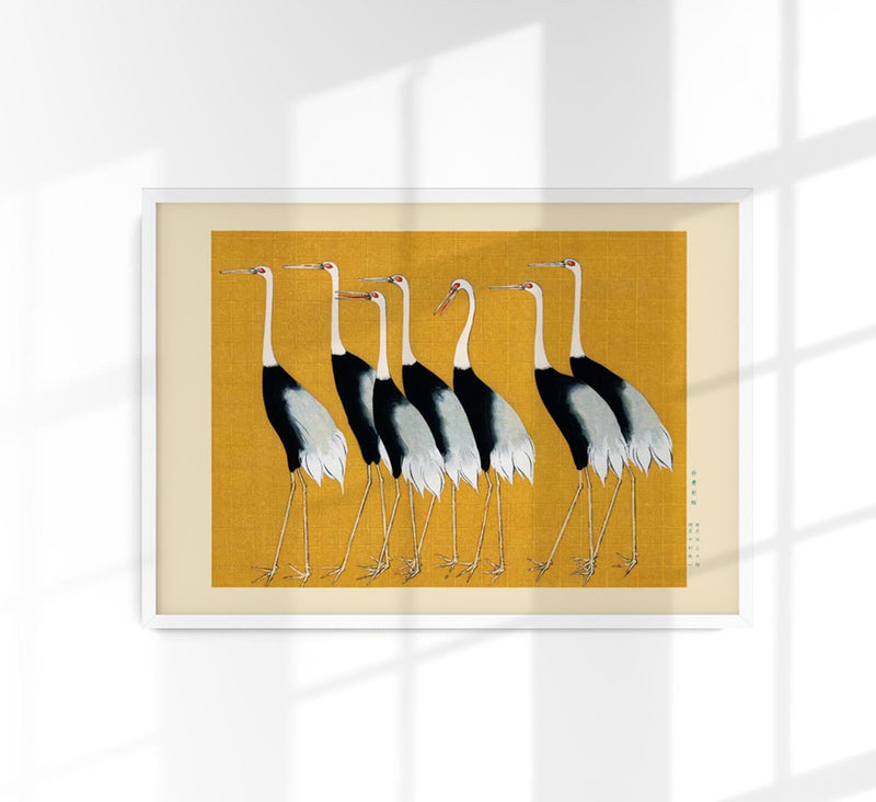 7 Yellow Japanese Red Crown Crane with Borders – Fine Art Print by Ogata Korin — Patroa Studio