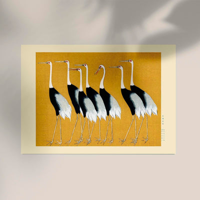 7 Yellow Japanese Red Crown Crane with Borders – Fine Art Print by Ogata Korin