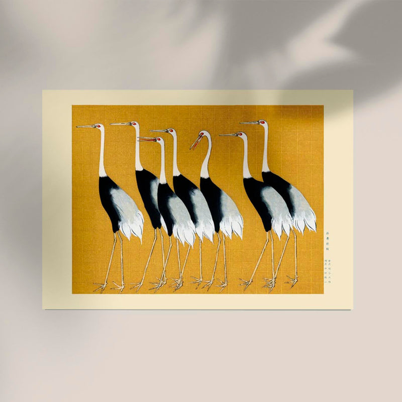 7 Yellow Japanese Red Crown Crane with Borders – Fine Art Print by Ogata Korin — Ansicht 3