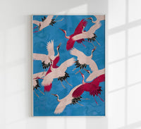 Pink Cranes in Blue Kimono Poster – Japanische Kunst Fine Art Print UV-beständig — Ansicht 1
