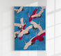 Pink Cranes in Blue Kimono Poster – Japanische Kunst Fine Art Print UV-beständig