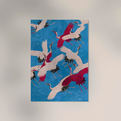Pink Cranes in Blue Kimono Poster – Japanische Kunst Fine Art Print UV-beständig