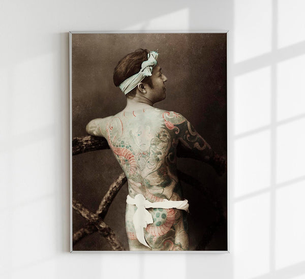 Japanese Man with Tebori Tattoo by Kimbei – Vintage Art Print