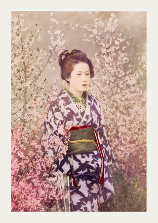 Geisha and Cherry Blossom by Ogawa Kazumasa – Handkolorierte Fotografie | Fine Art Print | Canvas