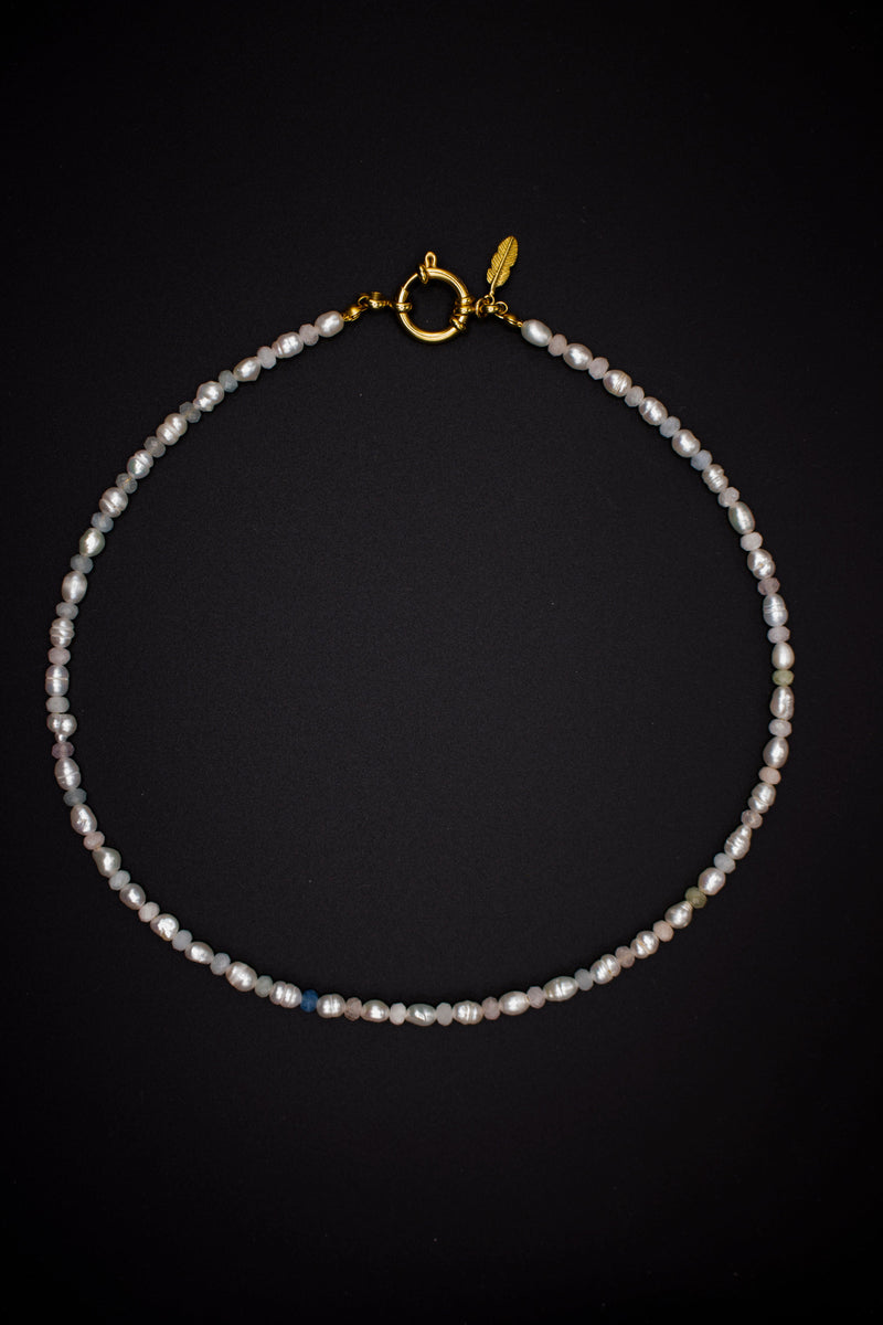 Franzi Pearl Necklace Freshwater Pearls Aquamarine Morganite — Soorbeet