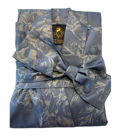 Satin Kimono Silver Blue Peony – 100% Cotton, Satin 300 TC, easy-iron