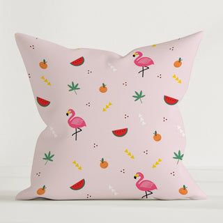 Leslis Kissenhülle „Flamingo“, 40×40 cm, 100% Baumwoll‑Canvas, ohne Füllung, fröhliches Tropen‑Design mit Früchten und Palmen – weich, robust und pflegeleicht.
