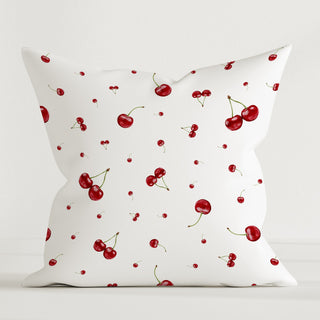 Dekokissen „Kirschen“ mit handgezeichneten Kirschmotiven, Canvas‑Baumwolle, 40×40 cm, Lieferung ohne Füllung, wasserbasierte Farben – fröhlicher Farbtupfer fürs Kinderzimmer
