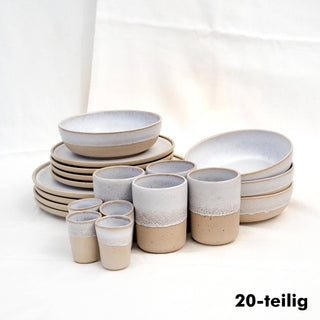 Aalina Komplett-Set – Steingut | Handgefertigt | Beige-Weiß