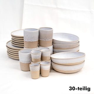 Aalina Komplett-Set – Steingut | Handgefertigt | Beige-Weiß