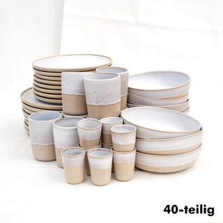 Aalina Komplett-Set – Steingut | Handgefertigt | Beige-Weiß