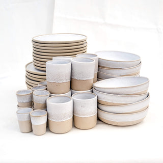 Aalina Komplett-Set – Steingut | Handgefertigt | Beige-Weiß