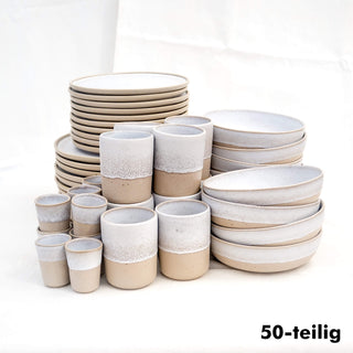 Aalina Komplett-Set – Steingut | Handgefertigt | Beige-Weiß