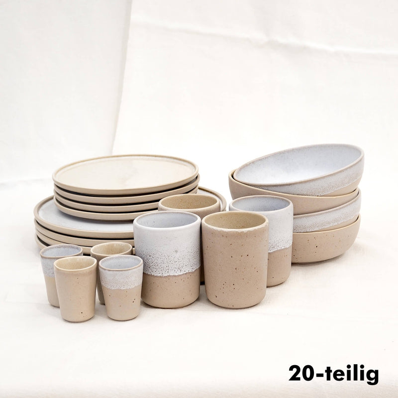 Geschirr Set Mixed – Handgefertigtes Steingut in Weiß & Beige — Ansicht 15