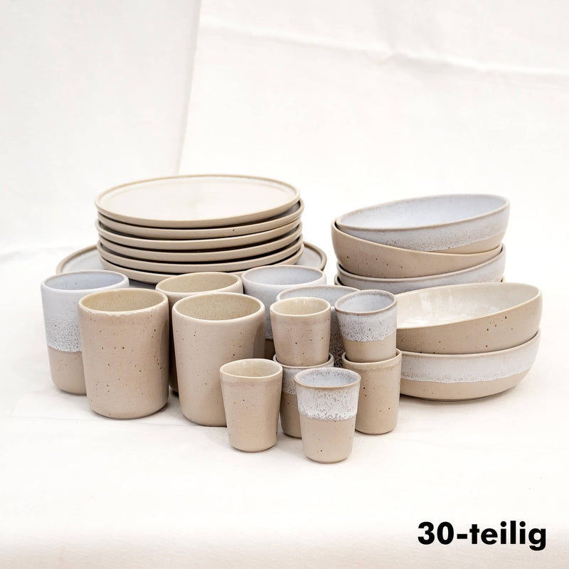 Geschirr Set Mixed – Handgefertigtes Steingut in Weiß & Beige — Ansicht 16
