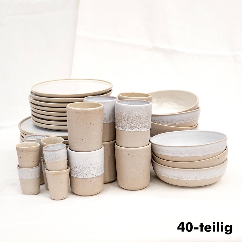 Geschirr Set Mixed – Handgefertigtes Steingut in Weiß & Beige — Ansicht 17