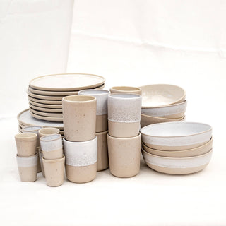 Geschirr Set Mixed – Steingut | Ddoria & Eelina | Weiß & Beige | Handgefertigt