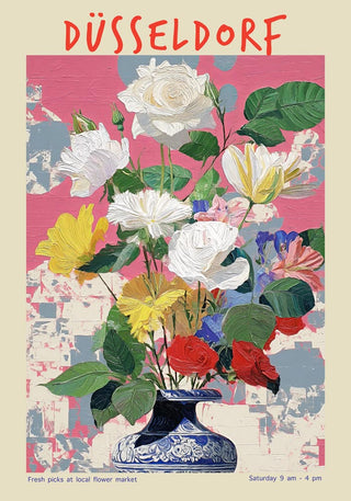 Düsseldorf Local Flower Market Art Poster – Fine Art Paper | Canvas | Ohne Rahmen