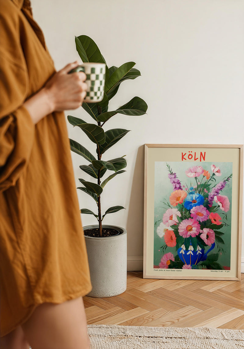Cologne Local Flower Market Art Poster – Fine Art Print | Colorful Illustration — Ansicht 2