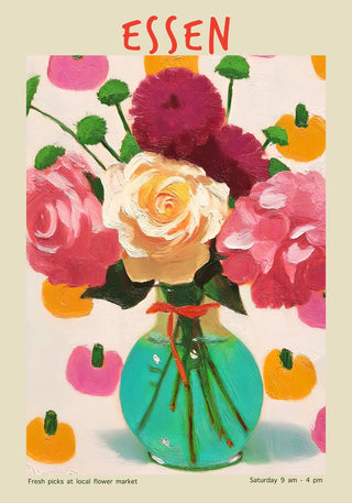 Essen Local Flower Market Art Poster – Lebendige Stadtansicht | Blumige Atmosphäre | Charmantes Design