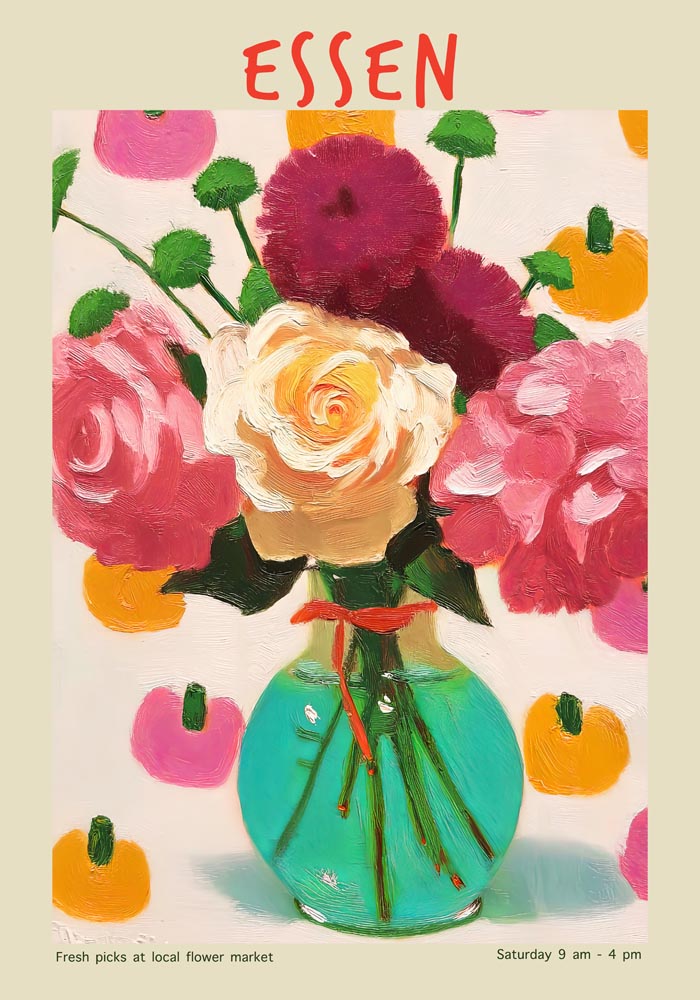 Essen Local Flower Market Art Poster – Blumiger Stadtraum in Farbe — Ansicht 4