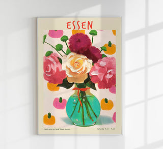 Charmantes Stadt- und Blumenposter als Fine Art Print oder Canvas, Größen A3 bis A0, ohne Rahmen und frei präsentierbar.

