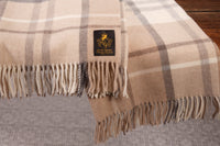 Lammwolldecke 100% Merino – Kariert Beige Handgewebt — Ansicht 3