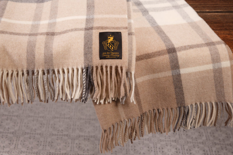 Lammwolldecke 100% Merino – Kariert Beige Handgewebt — Ansicht 3