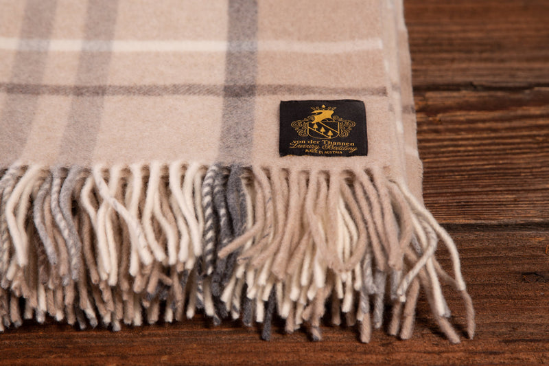 Lammwolldecke 100% Merino – Kariert Beige Handgewebt — Ansicht 2