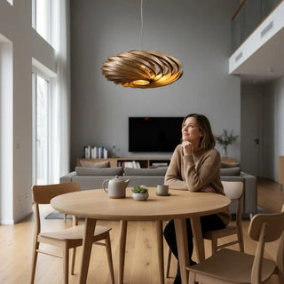 Gofurnit Veneria walnut wood pendant lamp shade with spiraling wooden slats, 40-80cm diameter