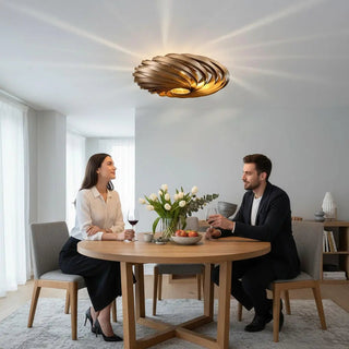 Gofurnit Veneria walnut wood pendant lamp shade with spiraling wooden slats, 40-80cm diameter