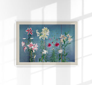Botanisches Kunstdruckposter „Lily Chart Nr 2" von Ogawa Kazumasa mit präziser japanischer Lilien-Illustration und klaren Linien auf mattem Papier.