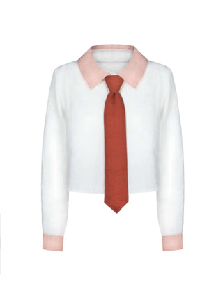 Linen Blouse – 100 % Leinen | Ansteck-Krawatte | Business‑tauglich