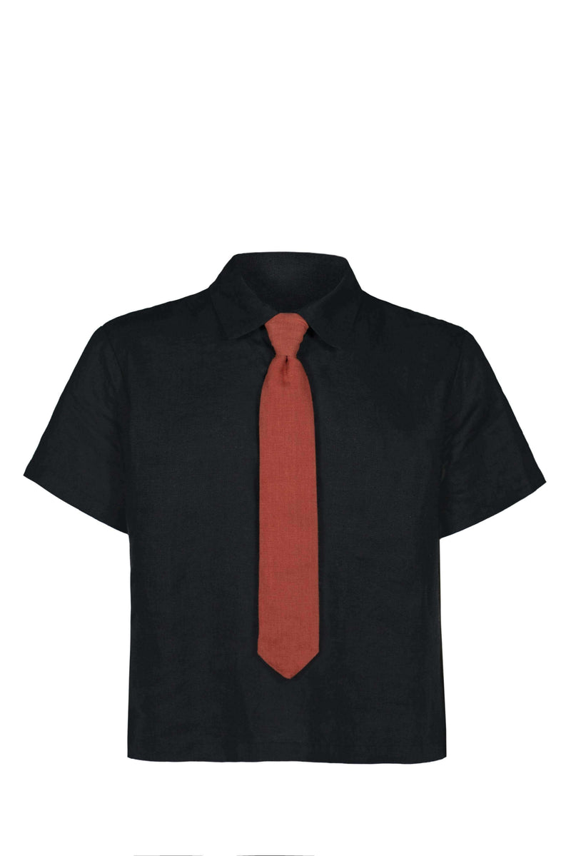 Linen Tie Shirt 100% Linen with Detachable Pin-On Tie — Ansicht 6